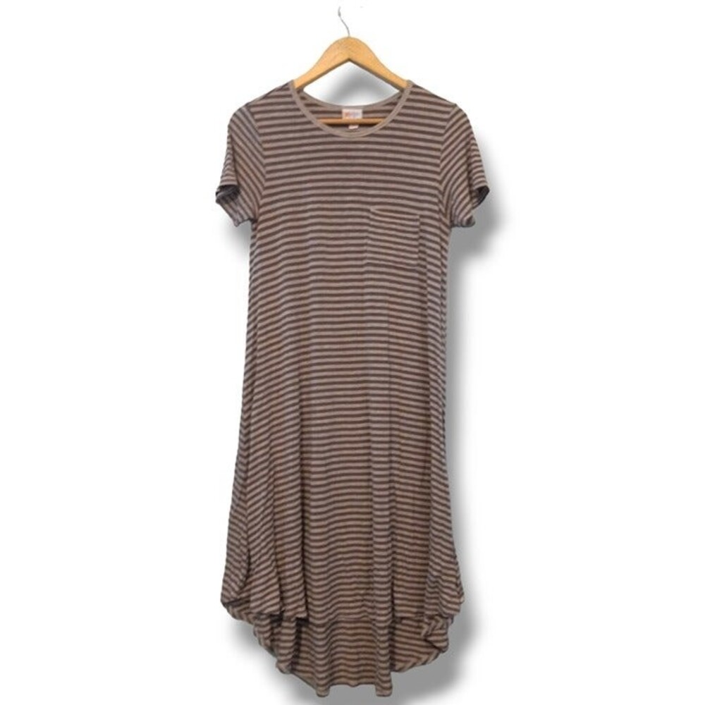 LuLaRoe Horizontal Striped Carly Dress-X Small-Swing-Jersey-High Low Hem-Casual